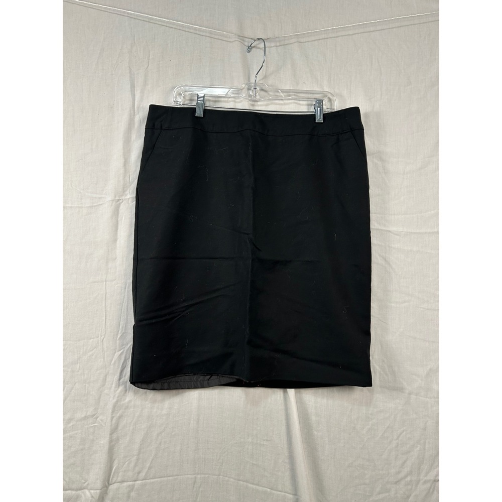 Merona Womens Black Cotton Stretch Pencil Skirt Size 16 Lined Side Pockets #2299
